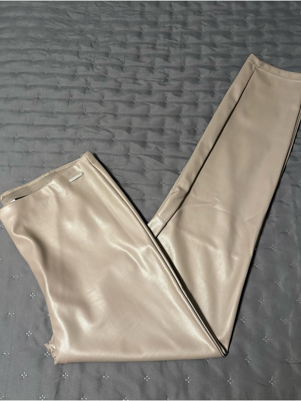 Fabletics 2X Taupe Faux Leather High Rise Leggings
